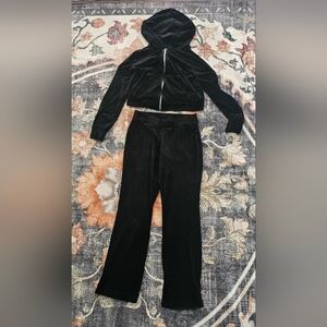 Aeropostale Black Velvet Track Pants & Jacket Set